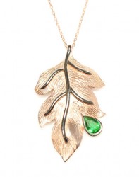 Leaf Necklace Pink Color - Green Pear Stone - Nusrettaki