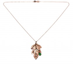 Leaf Necklace Pink Color - Green Pear Stone - Nusrettaki (1)