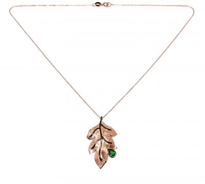 Leaf Necklace Pink Color - Green Pear Stone - 2