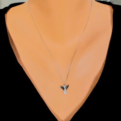 Melek 925 Ayar Gümüş Kolye, Beyaz Siyah - Beyaz Taş - Nusrettaki