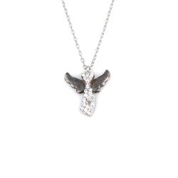 Melek 925 Ayar Gümüş Kolye, Beyaz Siyah - Beyaz Taş - Nusrettaki (1)