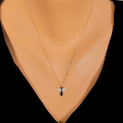 925 Ayar Gümüş Melek Modeli Kolye, Pembe Siyah - Beyaz Taş - Nusrettaki