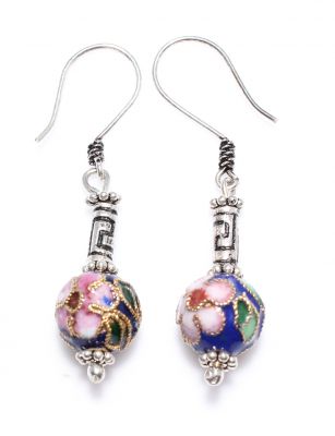 Enameled 925 Silver Filigree Dangle Earrings - 2
