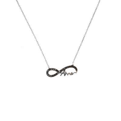 Mommy Eternity Necklace White Color - Black Stones - 4
