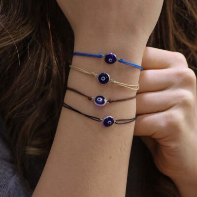 Nazar Boncuğu Krem Renk İpli Bileklik - 3