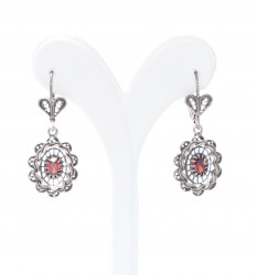 925 Oxidized Silver Mirror Shaped Filigree Earrings with Ruby - Nusrettaki (1)