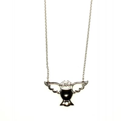 Owl Necklace White & Black Color - White Stone - 1