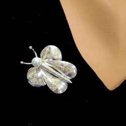 Pearl Butterfly Silver Brooch-925 - Nusrettaki