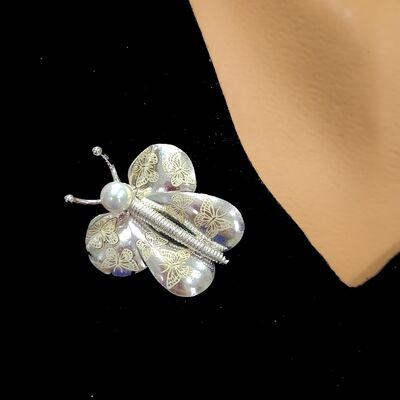 Pearl Butterfly Silver Brooch-925 - 1