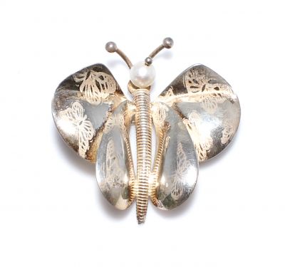 Pearl Butterfly Silver Brooch-925 - 2