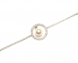 Pearl in a Hoop Sterling Silver Double Chain Bracelet - Nusrettaki