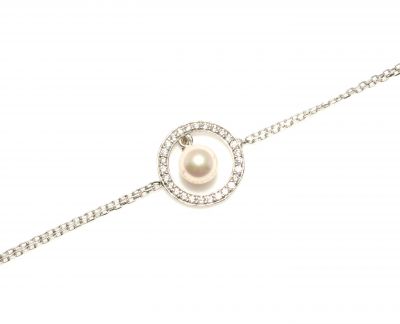 Pearl in a Hoop Sterling Silver Double Chain Bracelet - 1