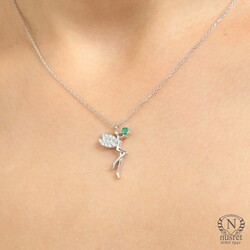 Nusrettaki - Silver Fairy Girl Design Necklace with Green CZ