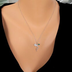 Silver Fairy Girl Design Necklace with Green CZ - Nusrettaki