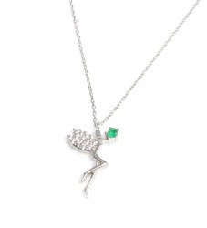 Silver Fairy Girl Design Necklace with Green CZ - 3