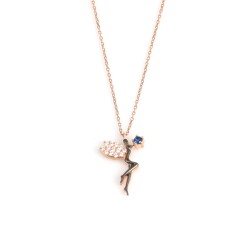 Silver Fairy Girl Design Necklace with Blue CZ - Nusrettaki