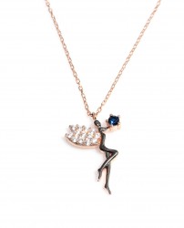 Nusrettaki - Silver Fairy Girl Design Necklace with Blue CZ