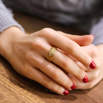 14 Ayar Altın Petek Desenli Yüzük - 1