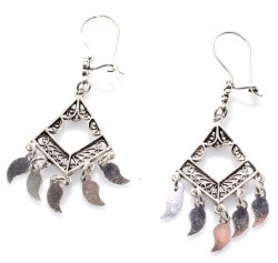 925 Sterling Silver Dangle Filigree Earrings with Drop Silver Scales - Nusrettaki