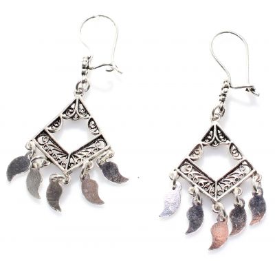 925 Sterling Silver Dangle Filigree Earrings with Drop Silver Scales - 1