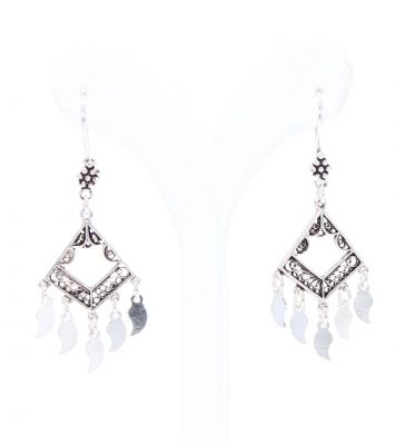 925 Sterling Silver Dangle Filigree Earrings with Drop Silver Scales - 2