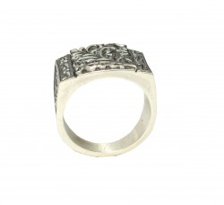 Rectangle, Hand Carved 925 Sterling Silver Man Ring - 4