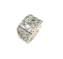 Rectangle, Hand Carved 925 Sterling Silver Man Ring - 6