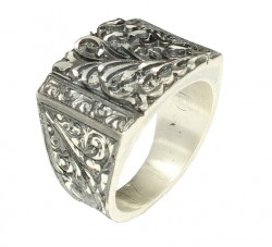 Rectangle, Hand Carved 925 Sterling Silver Man Ring - 2