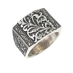 Rectangle, Hand Carved 925 Sterling Silver Man Ring - Nusrettaki (1)
