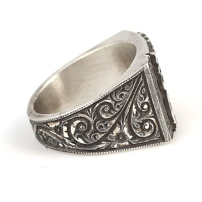 Rectangle, Hand Carved 925 Sterling Silver Man Ring - 6