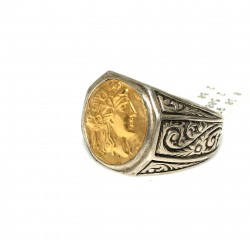 Alexander Desenli 24 Ayar Altın ve Gümüş Yüzük - 6