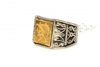 Truva Askeri 24 Ayar Altın Gümüş Yüzük - 2