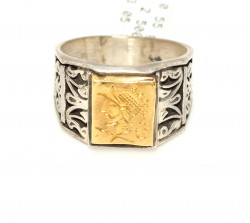 Truva Askeri 24 Ayar Altın Gümüş Yüzük - 5