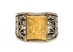 Truva Askeri 24 Ayar Altın Gümüş Yüzük - 6