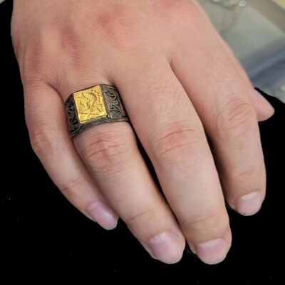 Truva Askeri 24 Ayar Altın Gümüş Yüzük - 3