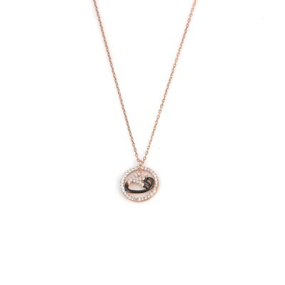 Rose Gold Plated Sterling Silver Tulip Vav Circle Necklace - 2