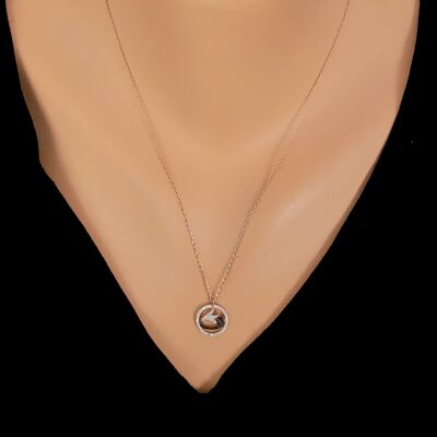 Rose Gold Plated Sterling Silver Tulip Vav Circle Necklace - 1