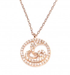 Rose Gold Plated Sterling Silver Vav Moon Necklace for Women - 2