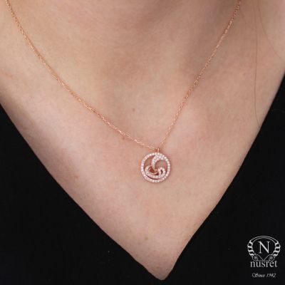 Rose Gold Plated Sterling Silver Vav Moon Necklace for Women - 3