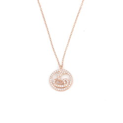 Rose Gold Plated Sterling Silver Vav Moon Necklace for Women - 2
