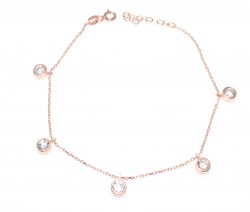 Round CZ Dangle Bracelet, Sterling Silver Rose Gold Vermeil - Nusrettaki