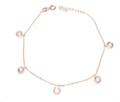 Round CZ Dangle Bracelet, Sterling Silver Rose Gold Vermeil - 1