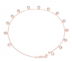 Silver Anklet 12 Stone Rose - White Zircon - 925 - Nusrettaki