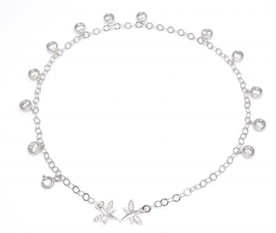 Silver Anklet 12 Stone White - White Zircon - 925 - 1