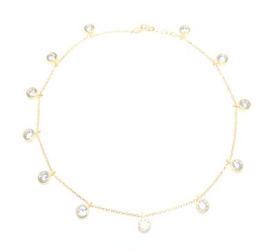 Silver Anklet 12 Stone Yellow - White Zircon - 925 - 4