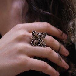 Silver Antique Butterfly Ring - Nusrettaki