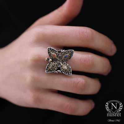 Silver Antique Butterfly Ring - 7