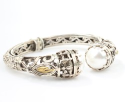 Silver Antique Constantinople Design Bracelet with Pearl - Nusrettaki