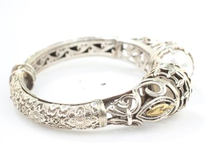 Silver Antique Constantinople Design Bracelet with Pearl - 2