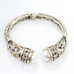 Silver Antique Constantinople Design Bracelet with Pearl - 5
